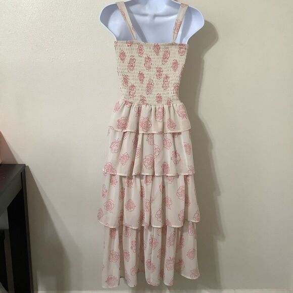 Mimi Chica Romantic Feminine Cottagecore Tiered Ruffle Fairy Midi Dress Medium - Picture 6 of 11